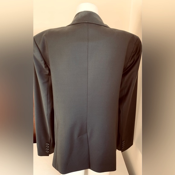Elegant classic shiny black 87% fine wool blazer jacket double collar Eur44 US12 - Picture 9 of 15